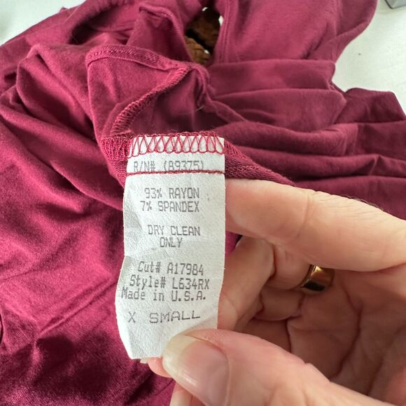 Sky Burgundy Scoop Neck Hand Braided Leather Design Back Strap Flowy Dress XS - Picture 7 of 14